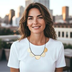 J. Jill Hammered Gold Tone Semi Circle Half Moon Pendant Necklace Cord Adjust